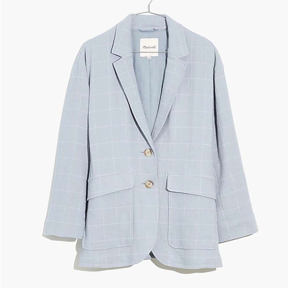 NWT Madewell Cotton-Linen Relaxed Larsen Blazer in Blue Windowpane